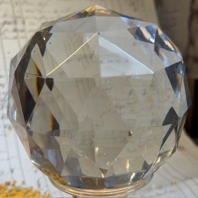 Faceted Crystal Stair Ball on a Patinated Bronze Base