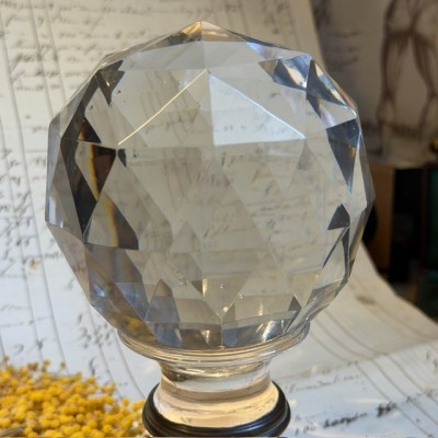Faceted Crystal Stair Ball on a Patinated Bronze Base