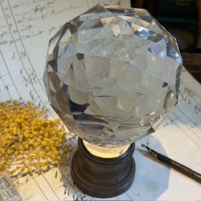 Faceted Crystal Stair Ball on a Patinated Bronze Base