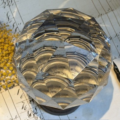 Boule d'Escalier en Cristal Facetté sur Socle en Bronze Patiné