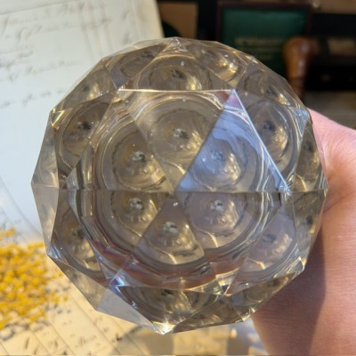 Faceted Crystal Stair Ball on a Patinated Bronze Base