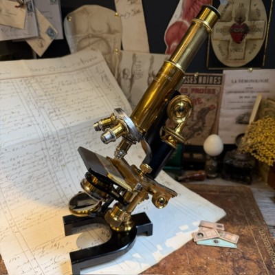 Microscope Stiassnie Paris en laiton - Coffret acajou - 1905/1908