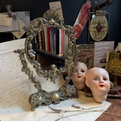 Large antique swivelling table mirror - Psyche - XIXth