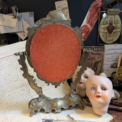 Miroir psyché de table en laiton - Putti et rocaille - Fin XIXème