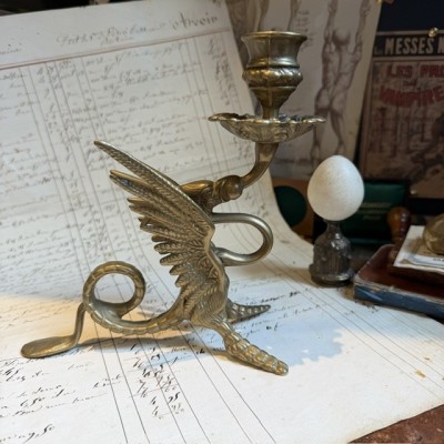 Bougeoir Griffon ou Dragon - Rat de cave en laiton massif