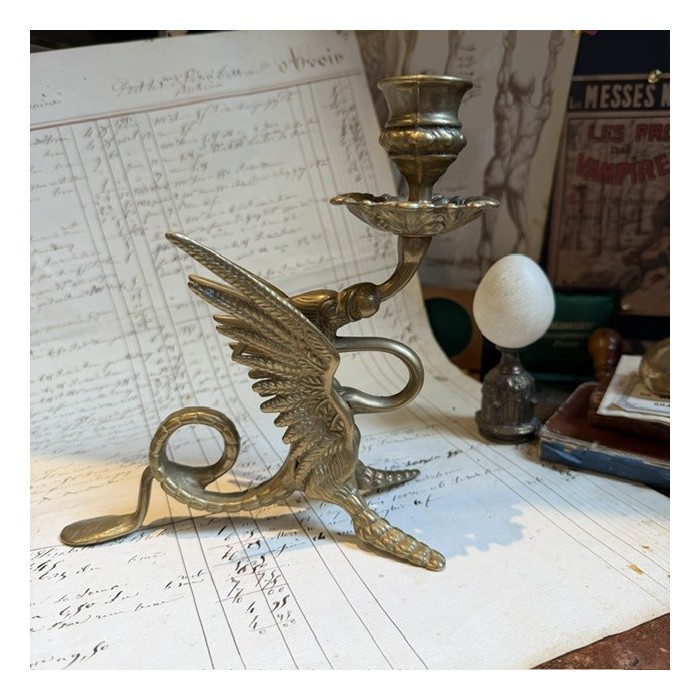 Bougeoir Griffon ou Dragon - Rat de cave en laiton massif