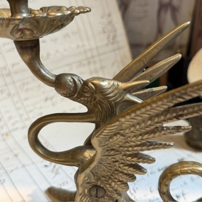 Bougeoir Griffon ou Dragon - Rat de cave en laiton massif