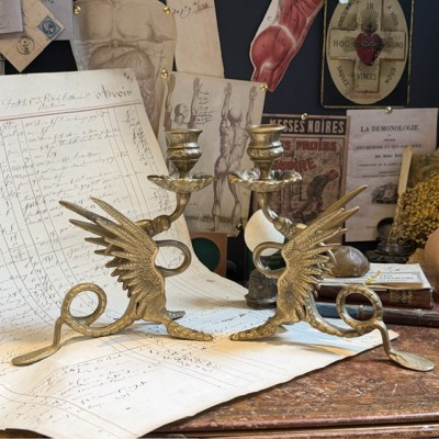 Griffin or Dragon Candleholder - Solid Brass