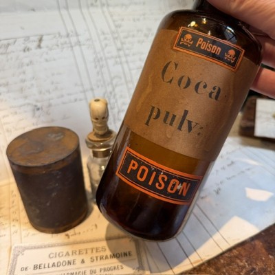 Poudre de Coca - POISON - Flacon ancien de pharmacie - Drogue Cocaïne