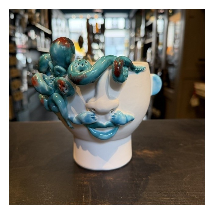 Salvo Little Head by Patrizia Italiano – Octopus – Handmade white ceramic from Sicily – Plant pot – Vase