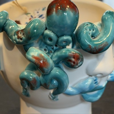 Salvo Little Head by Patrizia Italiano – Octopus – Handmade white ceramic from Sicily – Plant pot – Vase