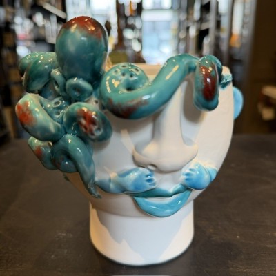 Salvo Little Head by Patrizia Italiano – Octopus – Handmade white ceramic from Sicily – Plant pot – Vase