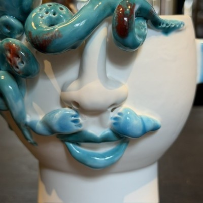 Salvo Little Head by Patrizia Italiano – Octopus – Handmade white ceramic from Sicily – Plant pot – Vase