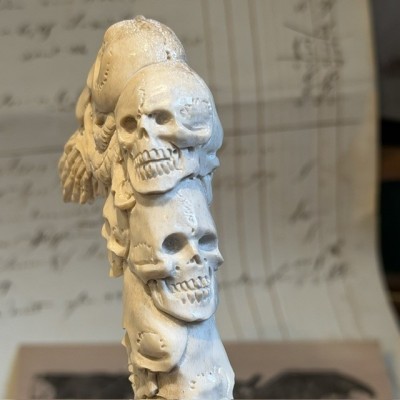 Deer antler wood sculpture - Totem Skulls on pedestal