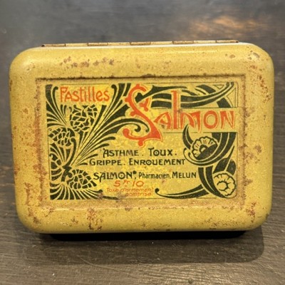 Salmon Opium Cough Lozenges - Vintage tin medicine box - Pharmacy