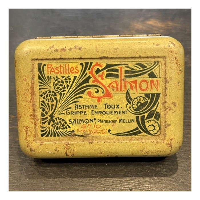 Salmon Opium Cough Lozenges - Vintage tin medicine box - Pharmacy