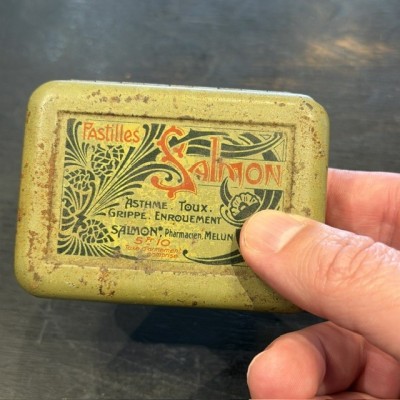 Salmon Opium Cough Lozenges - Vintage tin medicine box - Pharmacy