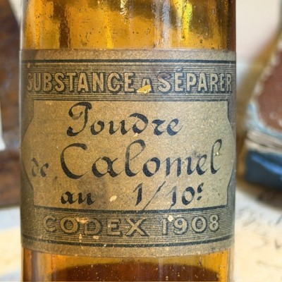 Calomel Powder - Mercury - POISON cabinet - Antique pharmacy bottle