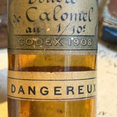 Calomel Powder - Mercury - POISON cabinet - Antique pharmacy bottle