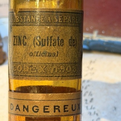 Sulfate de Zinc - Codex 1908 - Poison - Flacon ancien de pharmacie