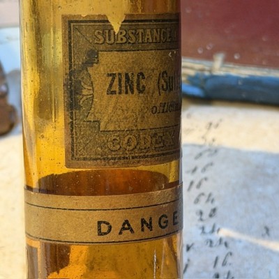 Sulfate de Zinc - Codex 1908 - Poison - Flacon ancien de pharmacie