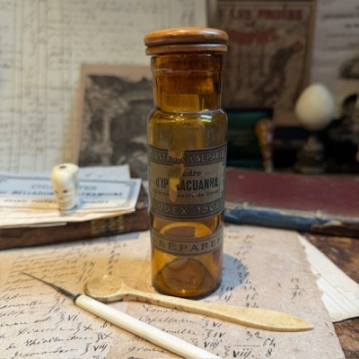Poudre d'Ipecacuanha opiacée - Poudre de Dover - Codex 1908 - Poison - Flacon ancien de pharmacie