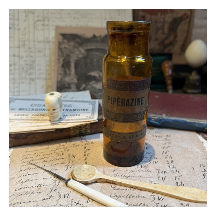 Piperazine - Codex 1908 - Poison - Flacon ancien de pharmacie