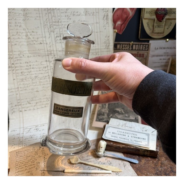 Iode Bi-Sublimé - Bocal ancien de pharmacie en verre soufflé - XIXème siècle