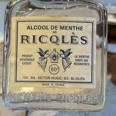 Antique RICQLES Mint alcohol bottle - Pharmacy bottle