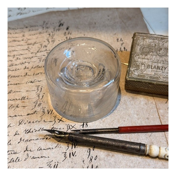 Pharmacist's Dispensary Inkwell - Moulded glass safety inking pot - 19th