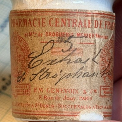 Extrait de Strophanthus - Codex 1908 - Poison - Pot ancien de pharmacie