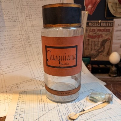 Jusquiame en feuilles - POISON - Bocal ancien de pharmacie-Apothicaire
