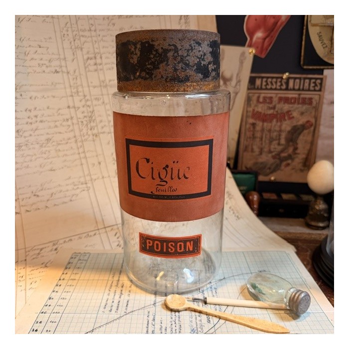 Hemlock leaves - POISON - Antique Pharmacy Bottle - Apothecary Jar
