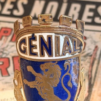 Génial Lucifer - Ancienne plaque de vélo - Laiton & Émail Bleu - 1930