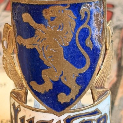 Génial Lucifer - Vintage bicycle headbadge - Brass & Blue Enamel - 1930