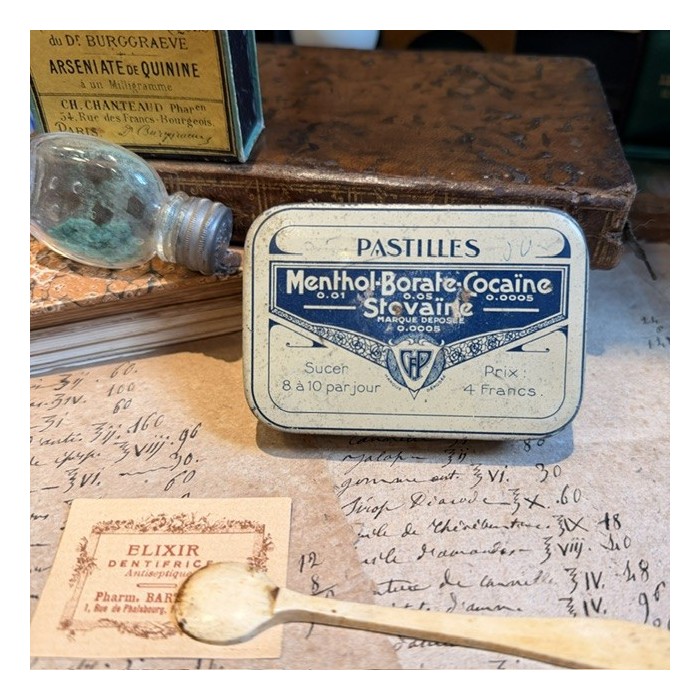Metal box of breath mints with cocaine - 1920's
