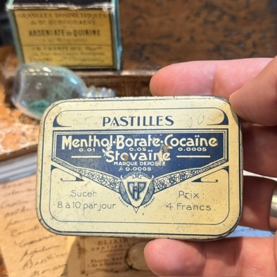 Metal box of breath mints with cocaine - 1920's