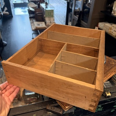 Antique wooden pharmacy drawer with 6 compartments - Curiosity shelf display