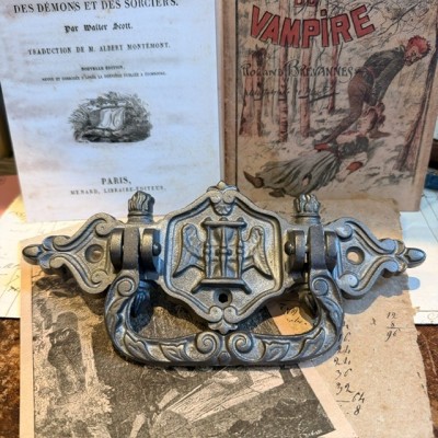 Antique Coffin handle - Winged hourglass circa 1900
