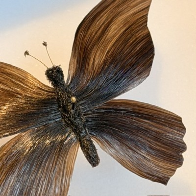 Butterfly in BROWN hair - Hair work in the style of the 19th century