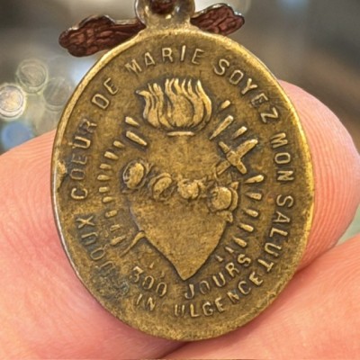 Memento Mori - Grain de rosaire bi-face avec médaille d'indulgence - Piété XIXème siècle