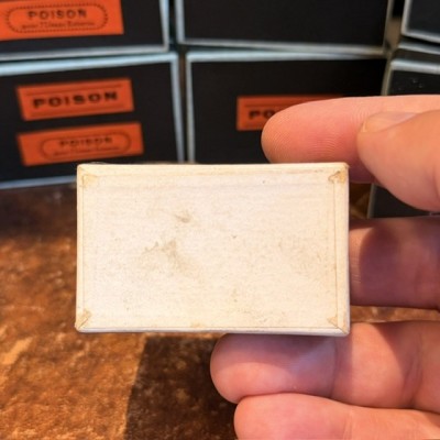 Use it with caution - Antique labels in a pharmacy box for remedy in canvas cardboard