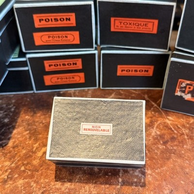 Non-renewable - Antique labels in a pharmacy box for remedy in canvas cardboard