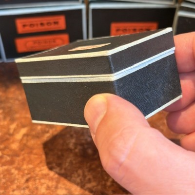 Non-renewable - Antique labels in a pharmacy box for remedy in canvas cardboard