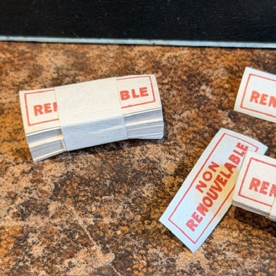 Non-renewable - Antique labels in a pharmacy box for remedy in canvas cardboard