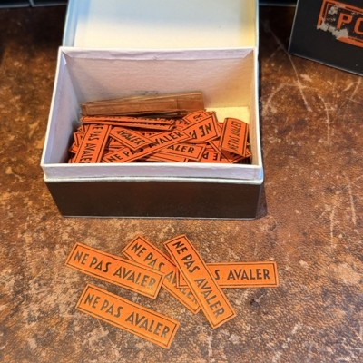 Do not swallow - Antique labels in a pharmacy box for remedy in canvas cardboard
