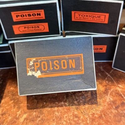 POISON - Antique labels in a pharmacy box for remedy in canvas cardboard