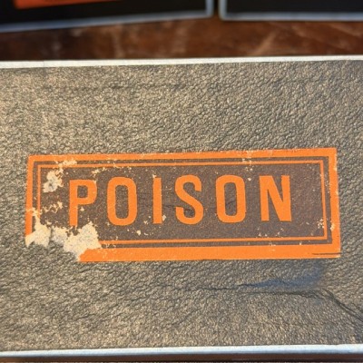 POISON - Antique labels in a pharmacy box for remedy in canvas cardboard
