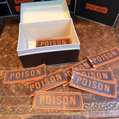 POISON - Antique labels in a pharmacy box for remedy in canvas cardboard