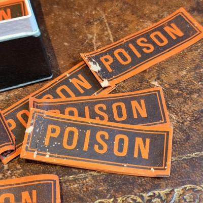 POISON - Antique labels in a pharmacy box for remedy in canvas cardboard